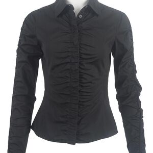 Armani Collezioni Black Ruched Button Down Shirt (Can435)
